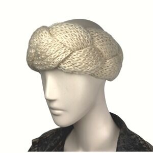 Braided‎ Chunky Knit Wool-Blend Cream Headband / Ear Warmer 21.75"